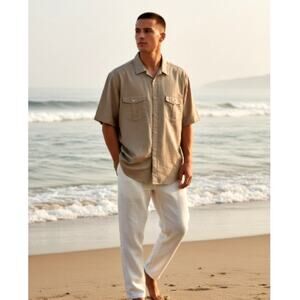 Alfani Men's Light Gray Short Sleeve Button Down Shirt - Size Large